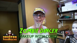 Houston Terror Dome's Head Makeup Artist Corey Conrad goes through the process of face painting one of our Zombie Dancers.  Our Zombie Dancers undergo full body airbrushing, makeup, wigs, and Contact Lenses.  Make up and Contact Lenses available at Spookers Halloween Stores in Houston.