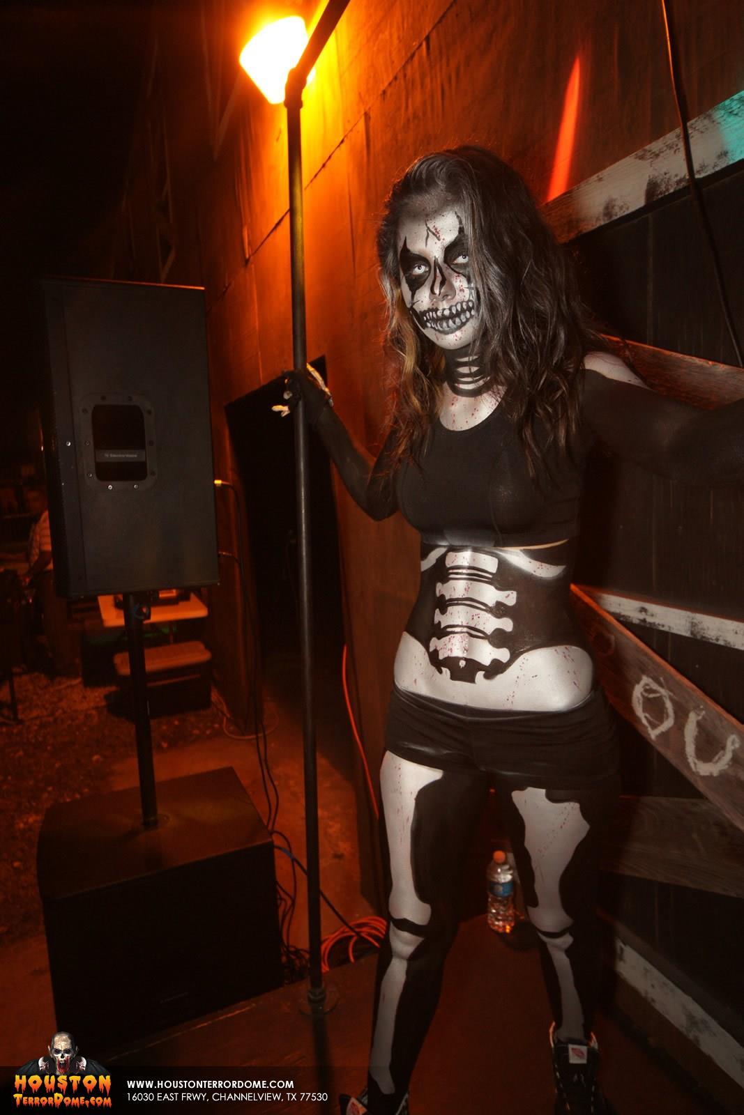 Skeleton girl on stage. 