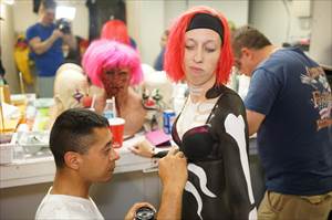 Zombie Dancer getting body painted by Longoria Bodyart