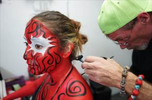 Zombie dancer getting her finishing touches