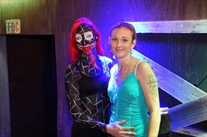 Zombie dancer with Spookers customer.