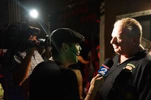 Ruben Galvan of Channel 2 KPRC interviewing Houston Terror Dome Owner